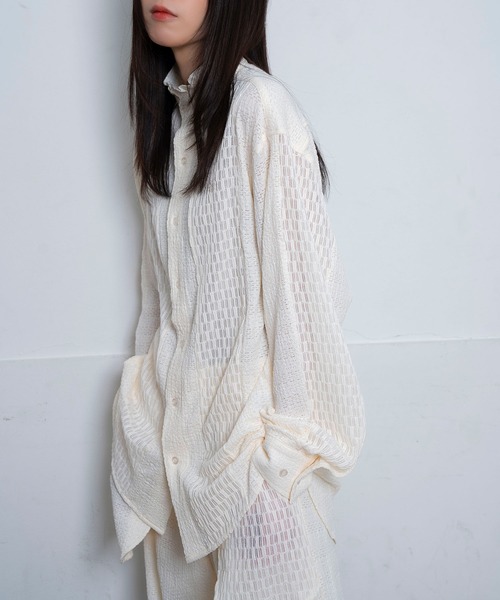 Nora Lily(ノラリリー)の「【Nora Lily】Sheer Stand Collar Shirt(UNISEX)(シャツ/ブラウス・メンズ・ホワイト/ラベンダー/ブラック・FREE)」の7枚目の写真