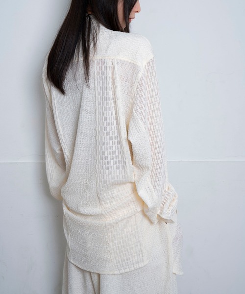 Nora Lily(ノラリリー)の「【Nora Lily】Sheer Stand Collar Shirt(UNISEX)(シャツ/ブラウス・メンズ・ホワイト/ラベンダー/ブラック・FREE)」の8枚目の写真