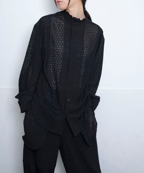 Nora Lily(ノラリリー)の「【Nora Lily】Sheer Stand Collar Shirt(UNISEX)(シャツ/ブラウス・メンズ・ホワイト/ラベンダー/ブラック・FREE)」の15枚目の写真