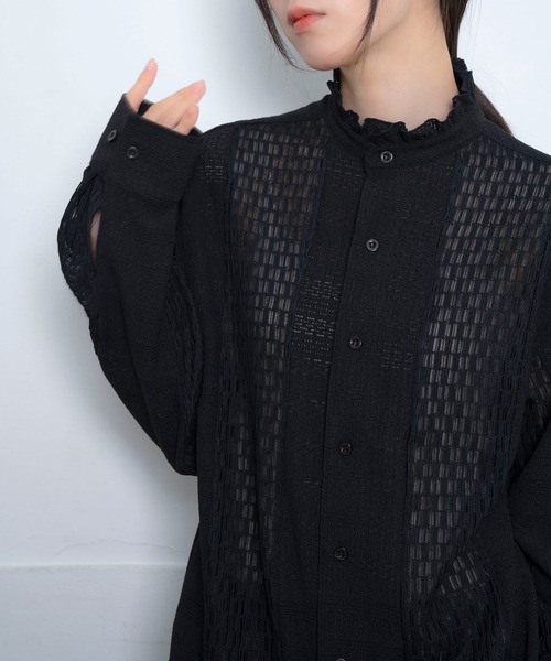 Nora Lily(ノラリリー)の「【Nora Lily】Sheer Stand Collar Shirt(UNISEX)(シャツ/ブラウス・メンズ・ホワイト/ラベンダー/ブラック・FREE)」の16枚目の写真
