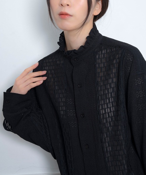 Nora Lily(ノラリリー)の「【Nora Lily】Sheer Stand Collar Shirt(UNISEX)(シャツ/ブラウス・メンズ・ホワイト/ラベンダー/ブラック・FREE)」の17枚目の写真