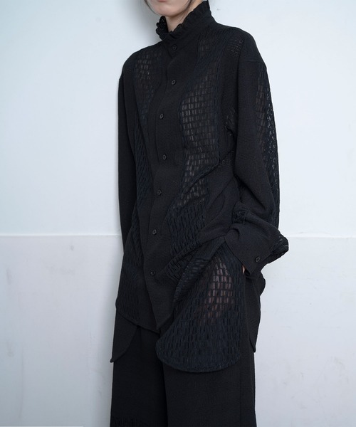 Nora Lily(ノラリリー)の「【Nora Lily】Sheer Stand Collar Shirt(UNISEX)(シャツ/ブラウス・メンズ・ホワイト/ラベンダー/ブラック・FREE)」の18枚目の写真