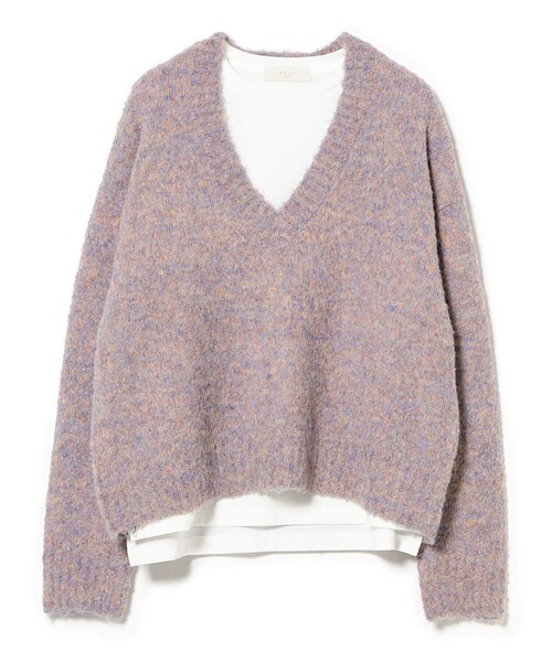 B:MING by BEAMS（ビーミングバイビームス）の「ロング Tシャツ × ブークレ ニット（ニット/セーター・レディース・オレンジ/ライトグレー/レッド/ブルー・ONE SIZE）」の4枚目の写真