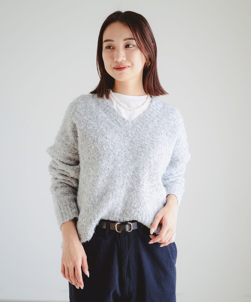 B:MING by BEAMS（ビーミングバイビームス）の「ロング Tシャツ × ブークレ ニット（ニット/セーター・レディース・オレンジ/ライトグレー/レッド/ブルー・ONE SIZE）」の17枚目の写真