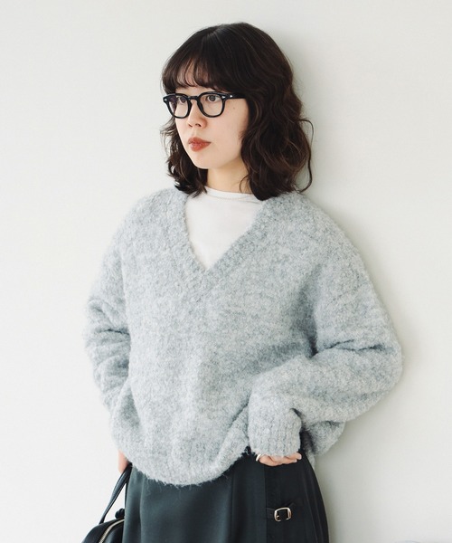 B:MING by BEAMS（ビーミングバイビームス）の「ロング Tシャツ × ブークレ ニット（ニット/セーター・レディース・オレンジ/ライトグレー/レッド/ブルー・ONE SIZE）」の7枚目の写真