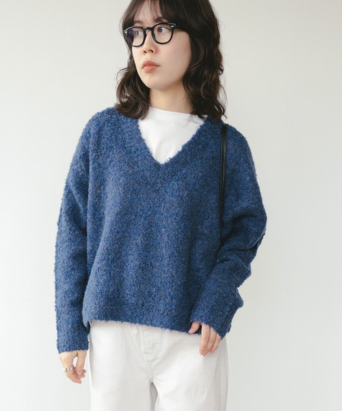 B:MING by BEAMS（ビーミングバイビームス）の「ロング Tシャツ × ブークレ ニット（ニット/セーター・レディース・オレンジ/ライトグレー/レッド/ブルー・ONE SIZE）」の8枚目の写真