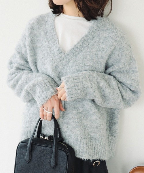 B:MING by BEAMS（ビーミングバイビームス）の「ロング Tシャツ × ブークレ ニット（ニット/セーター・レディース・オレンジ/ライトグレー/レッド/ブルー・ONE SIZE）」の14枚目の写真