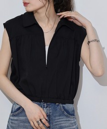 ギャザーショートZIPシャツブラウス