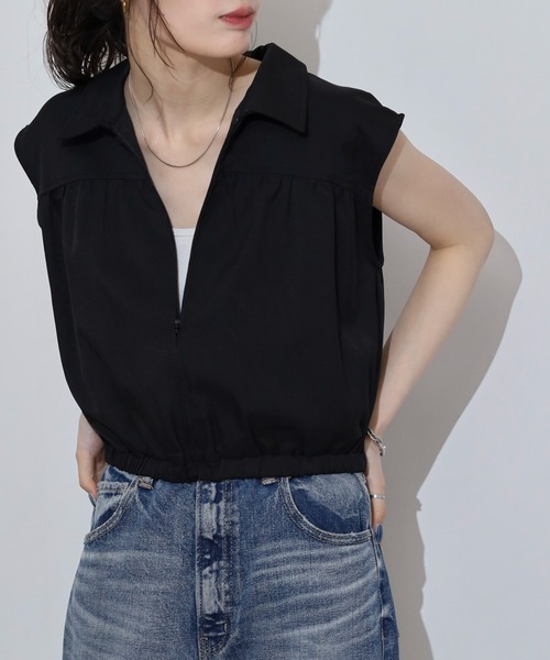 FUNALIVE(ファンアライブ)の「ギャザーショートZIPシャツブラウス(シャツ/ブラウス・レディース・ダークブラウン/ブラック/グレイッシュベージュ・FREE)」の16枚目の写真