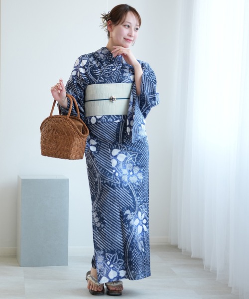 有松絞り浴衣3点セット utatane 鉄紺にひらく花