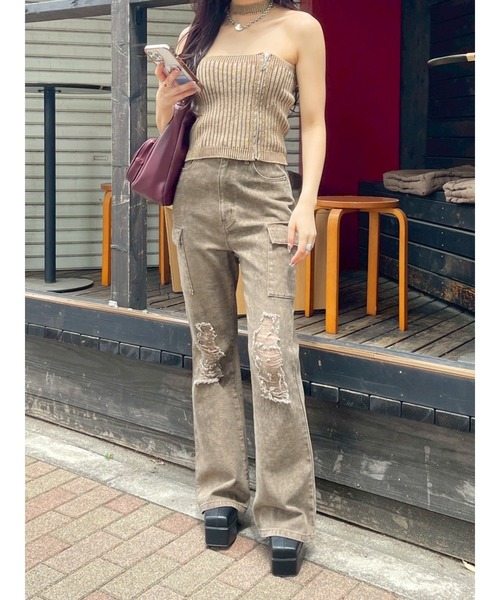 EVRIS（エヴリス）の「ダメージフレアパンツ（その他パンツ・レディース・ブラウン/その他1・SMALL/MEDIUM）」の3枚目の写真