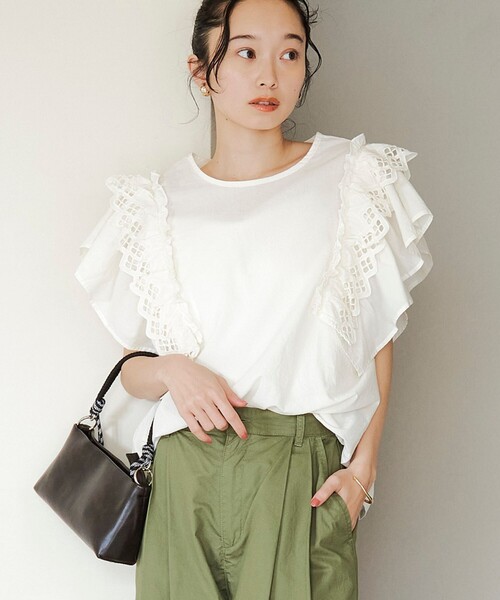 セール】スカラップレースフリルスリーブブラウス（シャツ