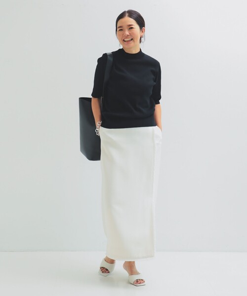 「超美品」デミルクス ビームス シンプルモックネックニット ネイビー 超美品」デミルクス ビームス シンプルモックネックニット