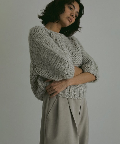 新品ETRETOKYOブラッシュドハーフスリーブハンドニットプルオーバーグレー ブラッシュドハーフスリーブハンドニットプルオーバー（ニット