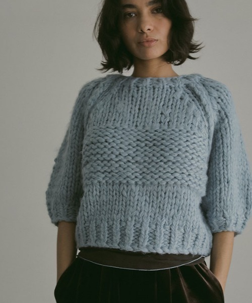 ブラッシュドハーフスリーブハンドニットプルオーバー（ニット