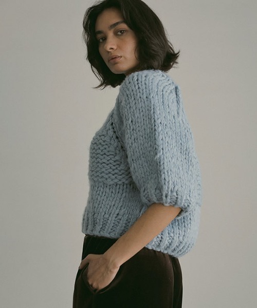 ETRÉ TOKYO ブラッシュドハーフスリーブハンドニットプルオーバー ブラッシュドハーフスリーブハンドニットプルオーバー(F GREY