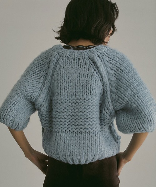 ブラッシュドハーフスリーブハンドニットプルオーバー（ニット