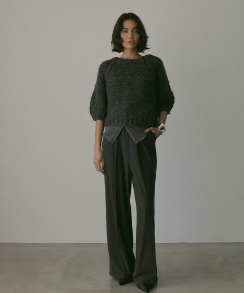 セール】ブラッシュドハーフスリーブハンドニットプルオーバー（ニット