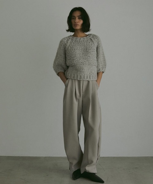 ブラッシュドハーフスリーブハンドニットプルオーバー（ニット