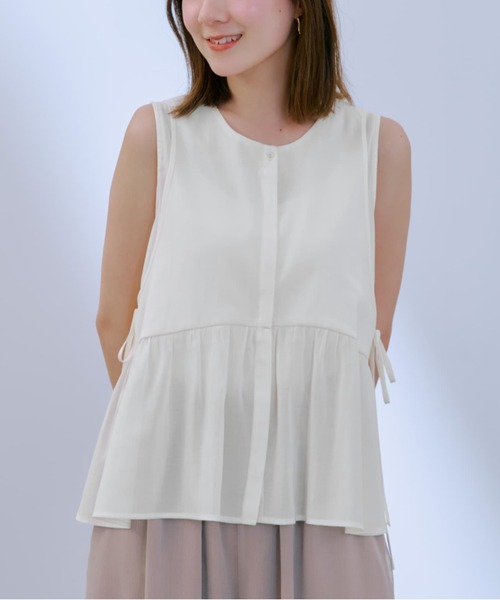 COHINA(コヒナ)の「ローンペプラムブラウス 【低身長・小柄女性】(シャツ/ブラウス・レディース・ホワイト/ブルー・ONE SIZE)」の1枚目の写真