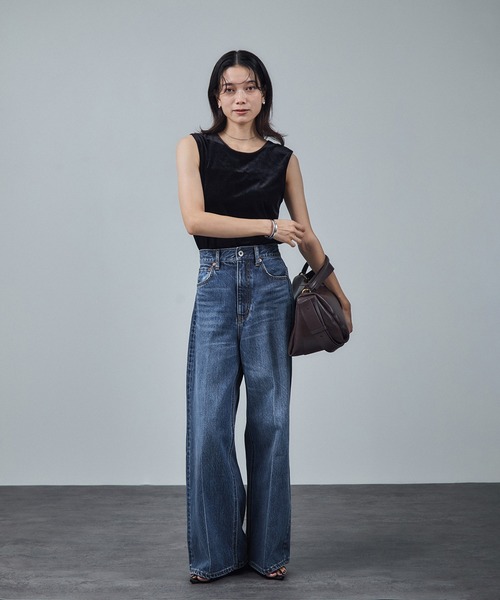 サロンアダムエロペ　USAコットンセンタープレスバギーデニム セール】USAコットンセンタープレスバギーデニム［セットアップ対応