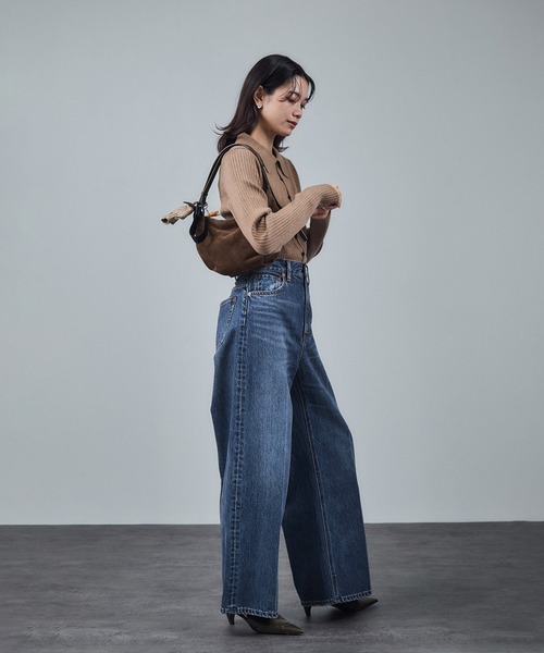 サロンアダムエロペ　USAコットンセンタープレスバギーデニム セール】USAコットンセンタープレスバギーデニム［セットアップ対応