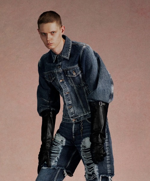 JOHN LAWRENCE SULLIVAN WASHED DENIM MASSIVE ROUNDED SLEEVE JACKET