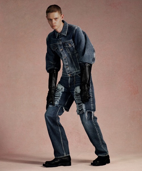 JOHN LAWRENCE SULLIVAN（ジョンローレンスサリバン）の「JOHN LAWRENCE SULLIVAN WASHED DENIM MASSIVE ROUNDED SLEEVE JACKET (1B011-0325-36)（その他アウター・メンズ・ブラック/インディゴブルー・46/48）」の3枚目の写真