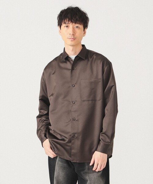 BEAMS（ビームス）の「リラックスフィット レザールック シャツ（シャツ/ブラウス・メンズ・ブラック/ダークブラウン・S/M/L/XL）」の2枚目の写真