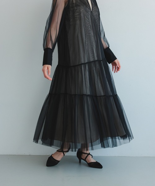 Dorry Doll（ドリードール）の「チュールティアードドレス（ドレス・レディース・ブラック/グレー/チャコール/ベージュ・MEDIUM）」の7枚目の写真
