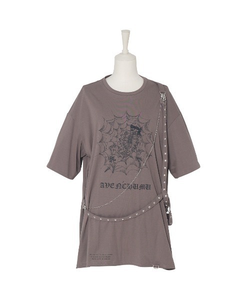 AVENCHUMU(アバンチュウム)の「Skull illustration print studded cross t-shirt(Tシャツ/カットソー・レディース・グレー/ブラック/ピンク・FREE)」の3枚目の写真