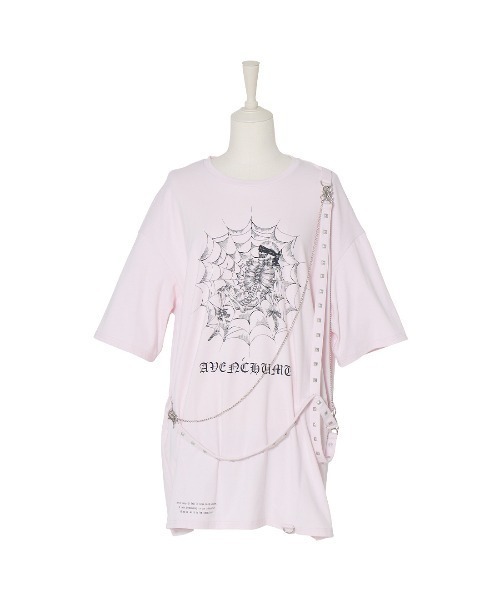 AVENCHUMU(アバンチュウム)の「Skull illustration print studded cross t-shirt(Tシャツ/カットソー・レディース・グレー/ブラック/ピンク・FREE)」の1枚目の写真