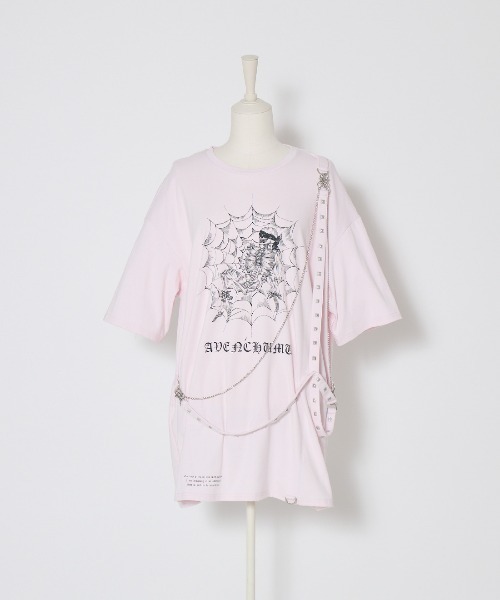 AVENCHUMU(アバンチュウム)の「Skull illustration print studded cross t-shirt(Tシャツ/カットソー・レディース・グレー/ブラック/ピンク・FREE)」の8枚目の写真