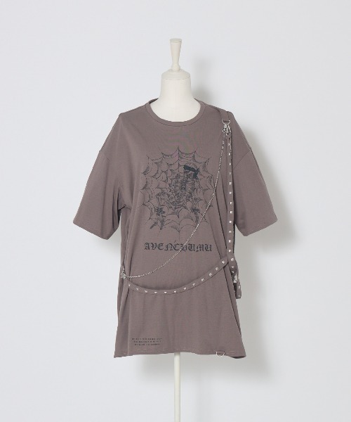 AVENCHUMU(アバンチュウム)の「Skull illustration print studded cross t-shirt(Tシャツ/カットソー・レディース・グレー/ブラック/ピンク・FREE)」の9枚目の写真