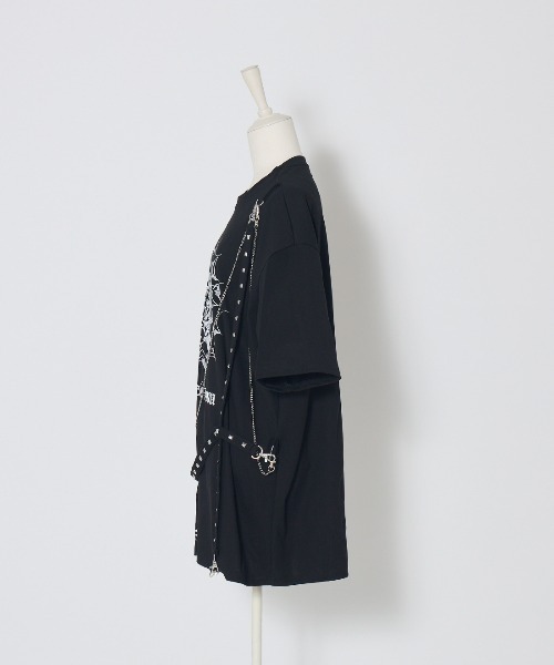AVENCHUMU(アバンチュウム)の「Skull illustration print studded cross t-shirt(Tシャツ/カットソー・レディース・グレー/ブラック/ピンク・FREE)」の11枚目の写真