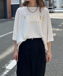 箔ロゴプリント天竺ニットトップス