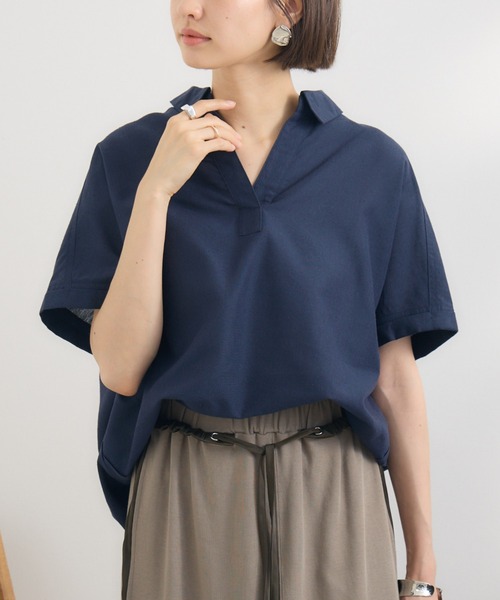 KATHARINE ROSS（キャサリンロス）の「【PILLINI/ピリーニ】【吸水速乾/UVカット/抗菌防臭/洗濯機洗い可】らくケアリネン混シャツ（シャツ/ブラウス・レディース・ネイビー/ラベンダー/ブルーグレー/オフホワイト・MEDIUM）」の4枚目の写真