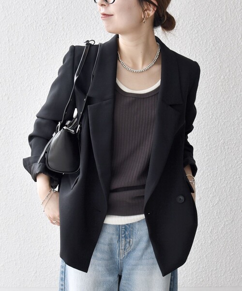 SHIPS any:〈洗濯機可能〉ダブルクロス セミダブル ジャケット［NAVY