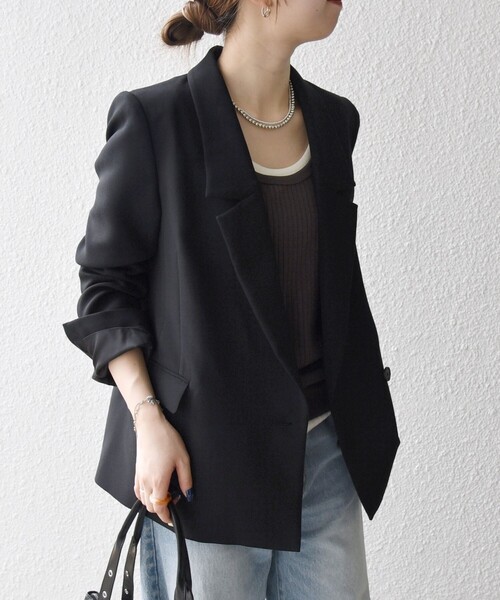 SHIPS any:〈洗濯機可能〉ダブルクロス セミダブル ジャケット［NAVY