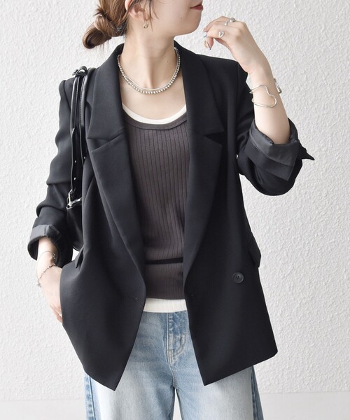 SHIPS any:ダブルクロス セミダブル ジャケット[NAVY BLUE] SHIPS any:〈洗濯機可能〉ダブルクロス セミダブル ジャケット［NAVY