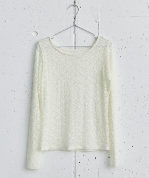 Doux archives（ドゥアルシーヴ）の「ストレッチレーストップス（Tシャツ/カットソー・レディース・オフホワイト/ブラック・FREE）」の3枚目の写真