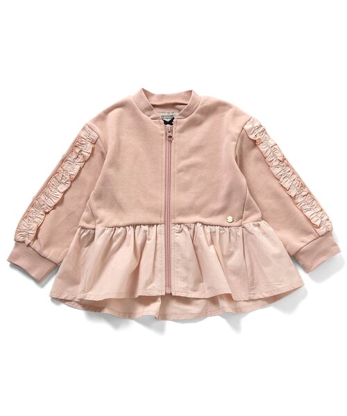 Seraph（セラフ）の「【ジュニア対応】トップスとしても使える袖フリルブルゾン（カーディガン/ボレロ・キッズ・ピンク/アイボリー/ライトインディゴブルー・80/90/100/110/120/130/140）」の3枚目の写真