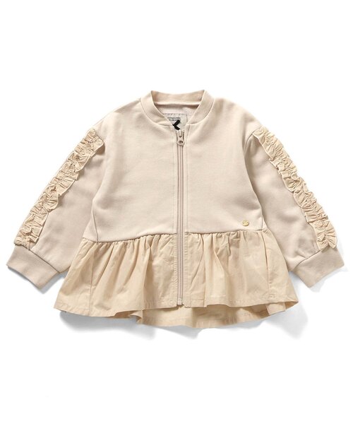 Seraph（セラフ）の「【ジュニア対応】トップスとしても使える袖フリルブルゾン（カーディガン/ボレロ・キッズ・ピンク/アイボリー/ライトインディゴブルー・80/90/100/110/120/130/140）」の4枚目の写真