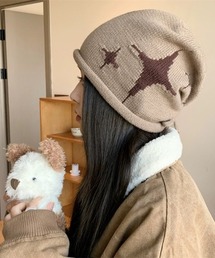 lilful | 韓国風 スターモチーフ ニット帽 ビーニー 星柄(ニットキャップ/ビーニー)