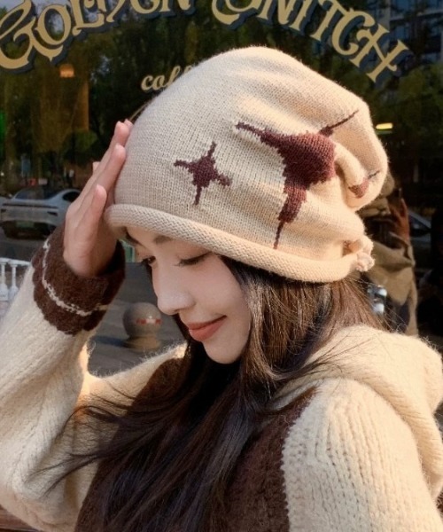 ERL ビーニー　ニット帽　星柄ニット帽 セール】【25年秋冬新作】韓国風 スターモチーフ ニット帽 ビーニー 星