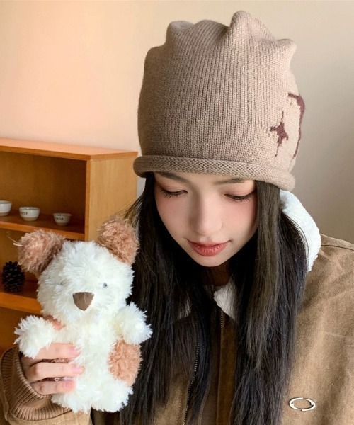 ERL ビーニー　ニット帽　星柄ニット帽 セール】【25年秋冬新作】韓国風 スターモチーフ ニット帽