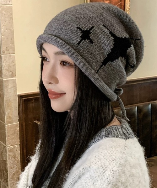 ERL ビーニー　ニット帽　星柄ニット帽 セール】【25年秋冬新作】韓国風 スターモチーフ ニット帽