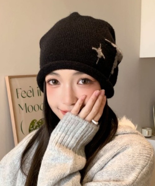 ERL ビーニー　ニット帽　星柄ニット帽 セール】【25年秋冬新作】韓国風 スターモチーフ ニット帽