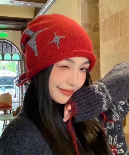 ERL ビーニー　ニット帽　星柄ニット帽 セール】【25年秋冬新作】韓国風 スターモチーフ ニット帽