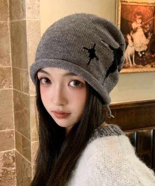 セール】【25年秋冬新作】韓国風 スターモチーフ ニット帽 ビーニー 星